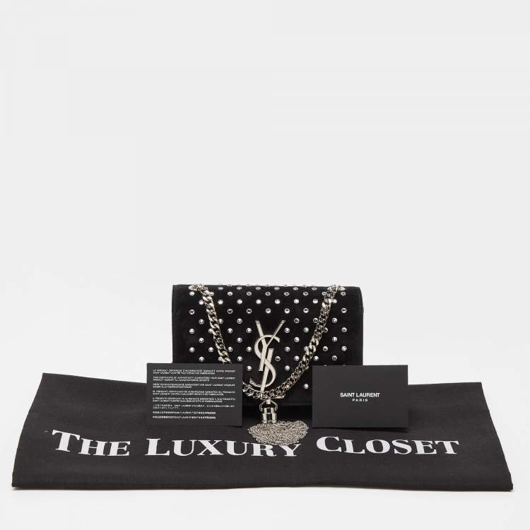 Pre Owned Saint Laurent Black Suede Small Monogram Kate Tassel Shoulder Bag