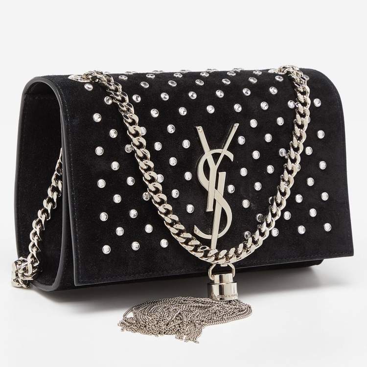 Pre Owned Saint Laurent Black Suede Small Monogram Kate Tassel Shoulder Bag