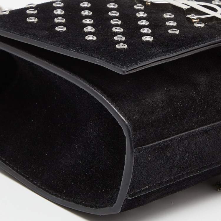 Pre Owned Saint Laurent Black Suede Small Monogram Kate Tassel Shoulder Bag