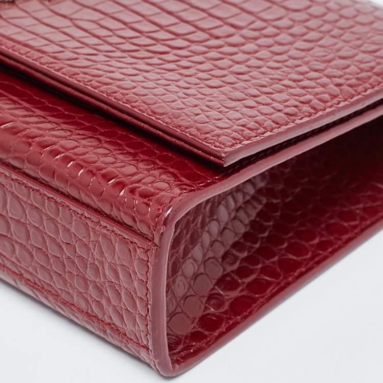 Pre Owned Saint Laurent Red Croc Embossed Leather Medium Kate Tassel Bag
