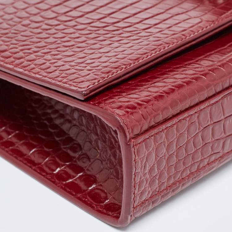 Pre Owned Saint Laurent Red Croc Embossed Leather Medium Kate Tassel Bag