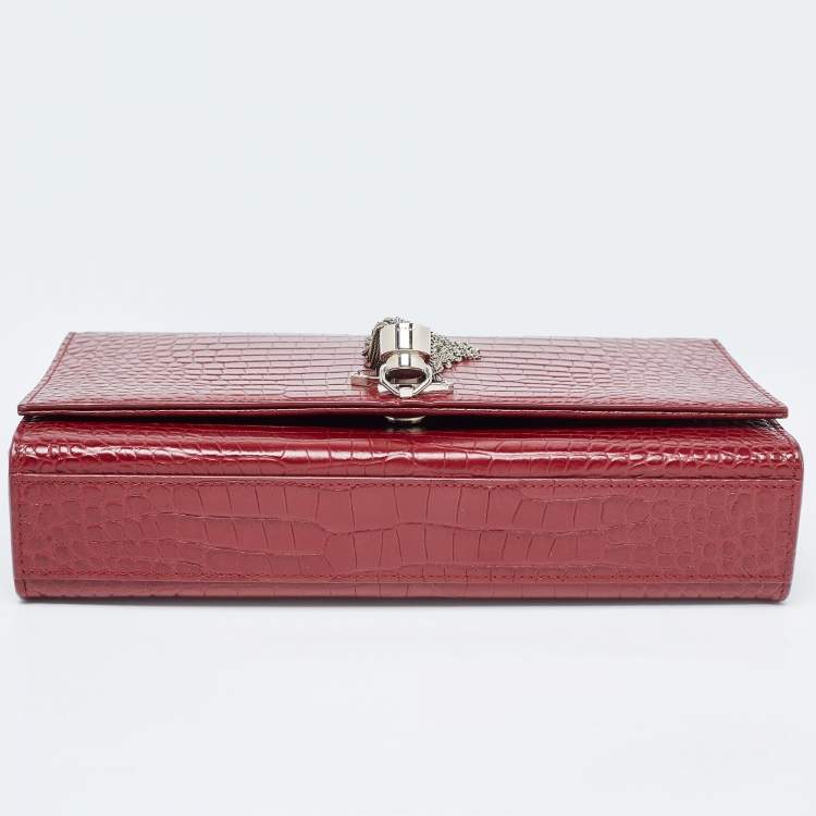 Pre Owned Saint Laurent Red Croc Embossed Leather Medium Kate Tassel Bag