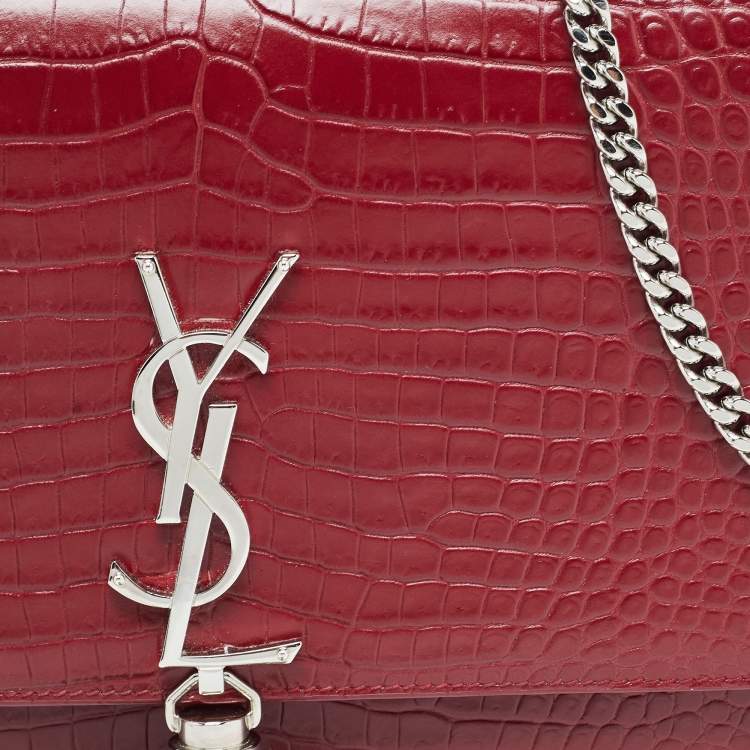 Pre Owned Saint Laurent Red Croc Embossed Leather Medium Kate Tassel Bag