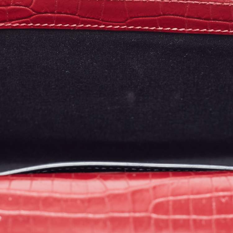 Pre Owned Saint Laurent Red Croc Embossed Leather Medium Kate Tassel Bag