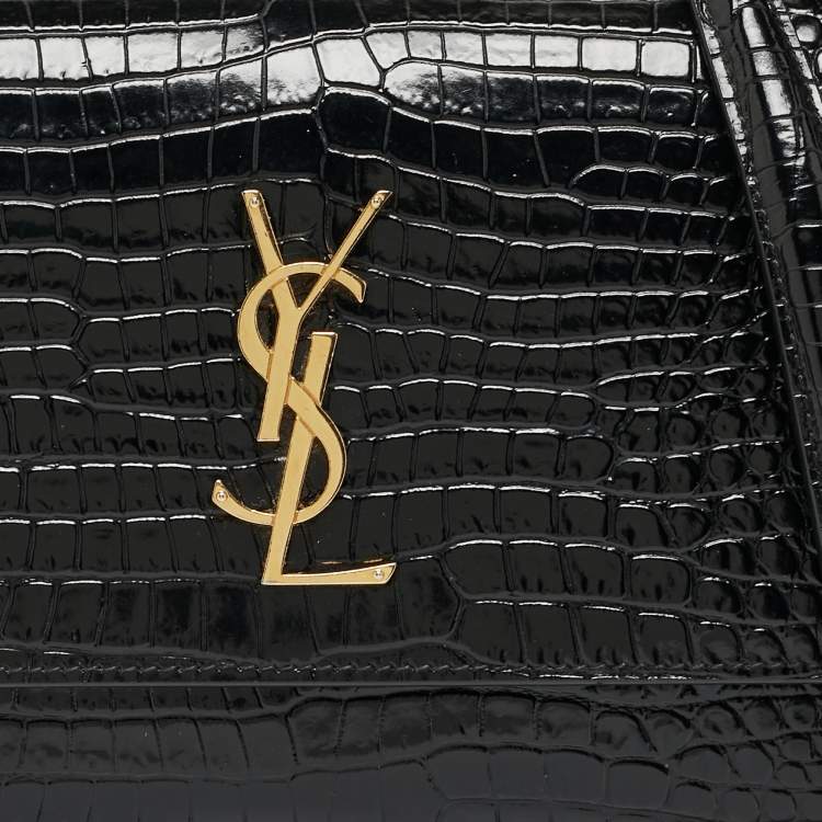 Pre Owned Saint Laurent Black Croc Embossed Leather Medium Sunset Shoulder Bag