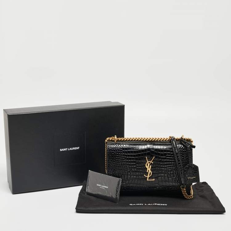 Pre Owned Saint Laurent Black Croc Embossed Leather Medium Sunset Shoulder Bag