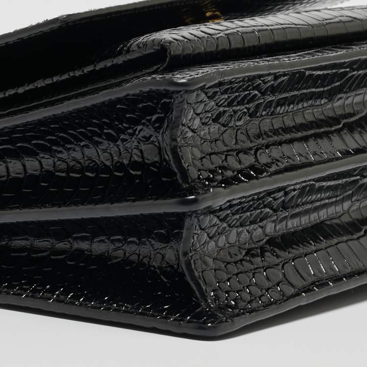 Pre Owned Saint Laurent Black Croc Embossed Leather Medium Sunset Shoulder Bag