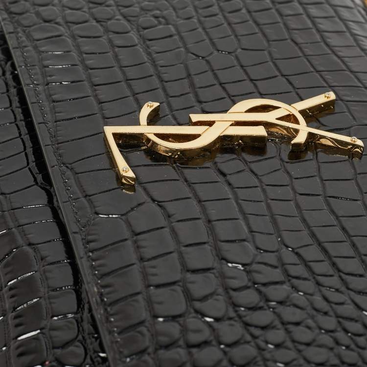 Pre Owned Saint Laurent Black Croc Embossed Leather Medium Sunset Shoulder Bag
