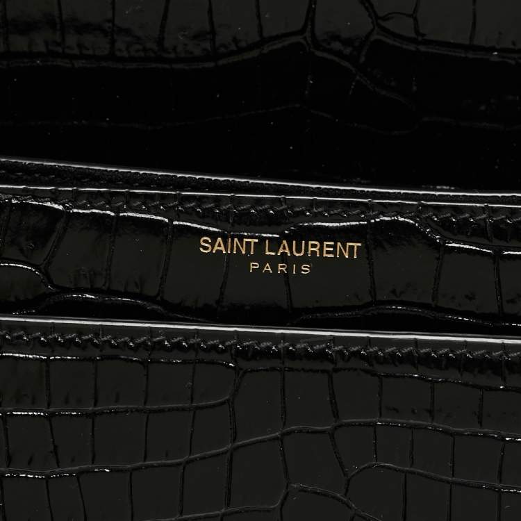 Pre Owned Saint Laurent Black Croc Embossed Leather Medium Sunset Shoulder Bag