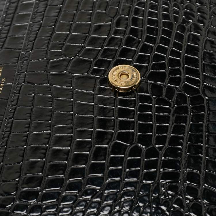 Pre Owned Saint Laurent Black Croc Embossed Leather Medium Sunset Shoulder Bag