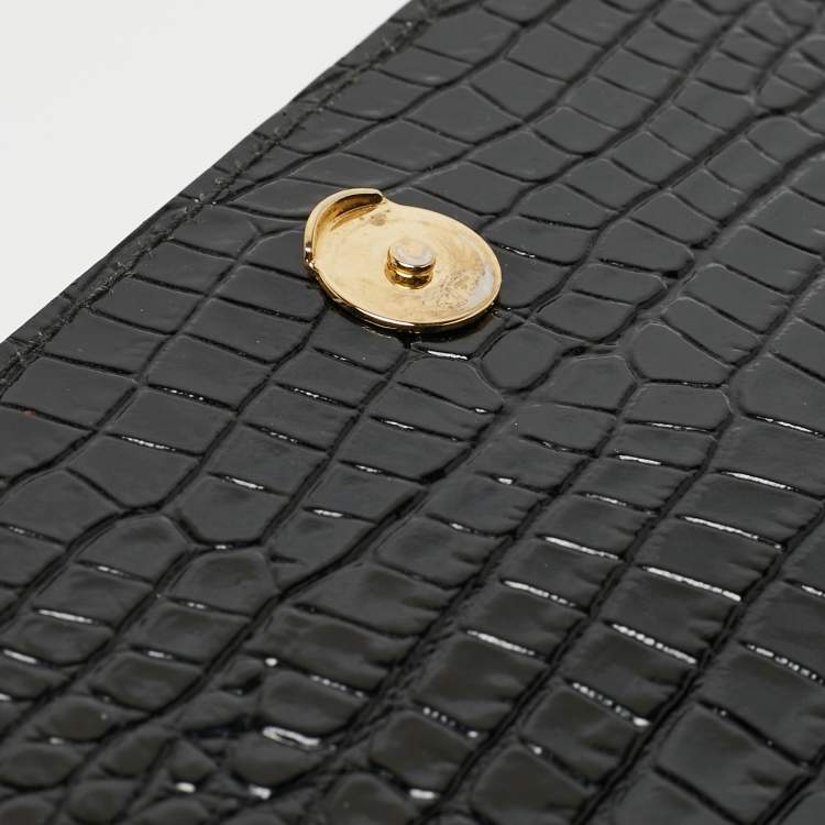 Pre Owned Saint Laurent Black Croc Embossed Leather Medium Sunset Shoulder Bag