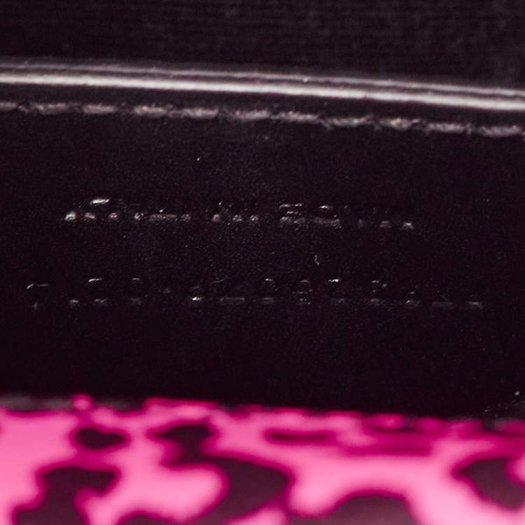 Pre Owned Saint Laurent Neon Pink Leopard Print Leather Monogram Cassandre Clutch