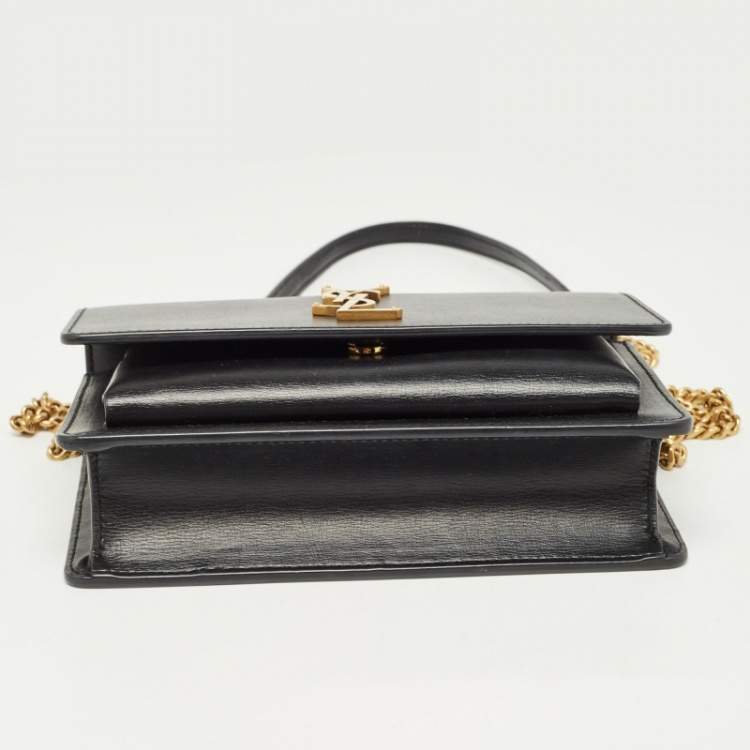 Pre Owned Saint Laurent Black Leather Sunset Wallet on Chain