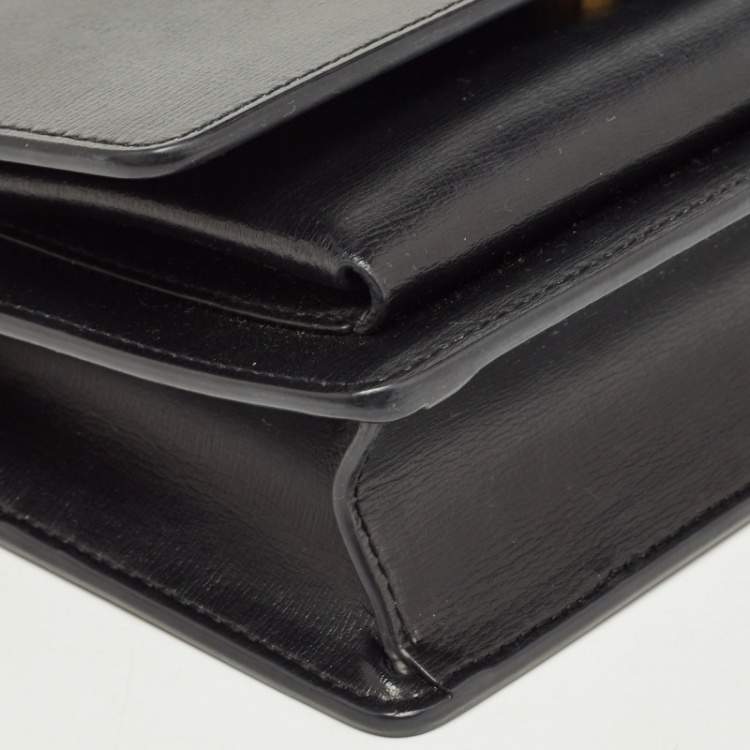 Pre Owned Saint Laurent Black Leather Sunset Wallet on Chain