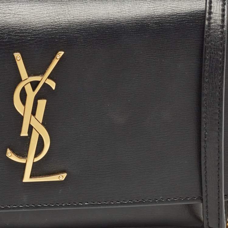 Pre Owned Saint Laurent Black Leather Sunset Wallet on Chain