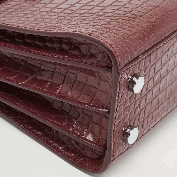 Pre Owned Saint Laurent Burgundy Croc Embossed Leather Nano Classic Sac De Jour Tote
