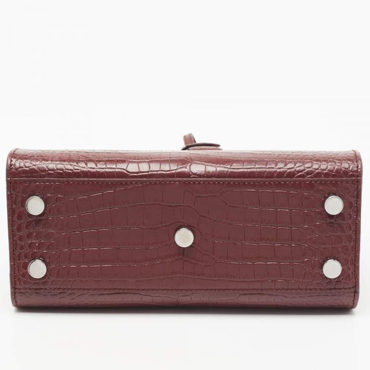 Pre Owned Saint Laurent Burgundy Croc Embossed Leather Nano Classic Sac De Jour Tote