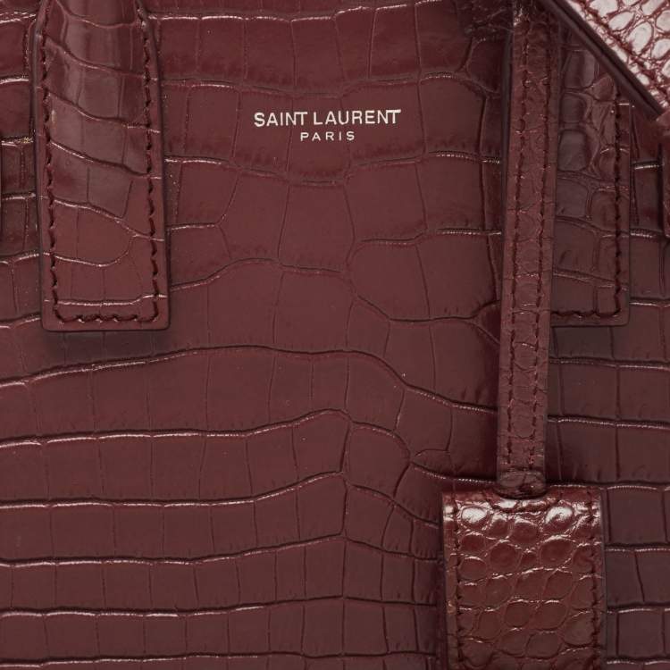 Pre Owned Saint Laurent Burgundy Croc Embossed Leather Nano Classic Sac De Jour Tote