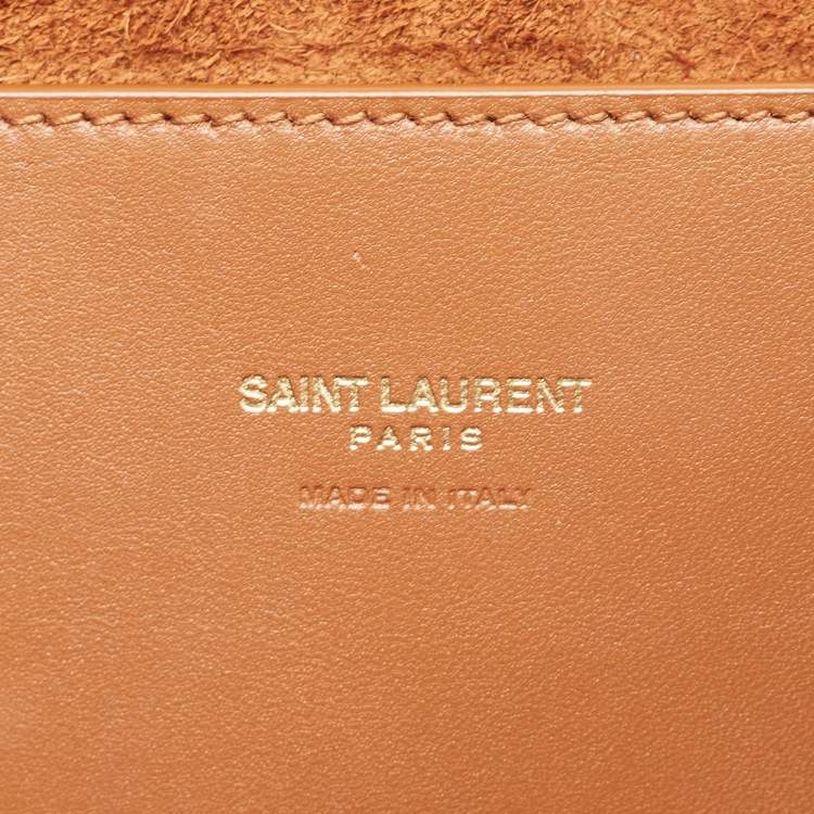 Pre Owned Saint Laurent Black Croc Embossed Leather and Suede Reversible Kate Bag