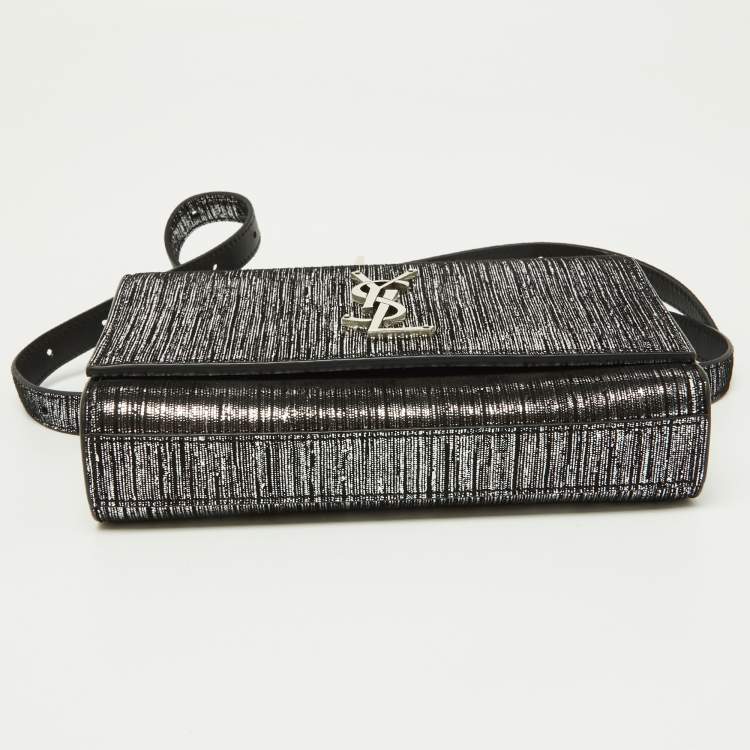 Pre Owned Saint Laurent Silver/Black Suede Kate Belt Bag