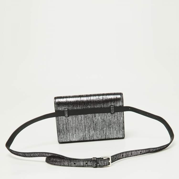Pre Owned Saint Laurent Silver/Black Suede Kate Belt Bag