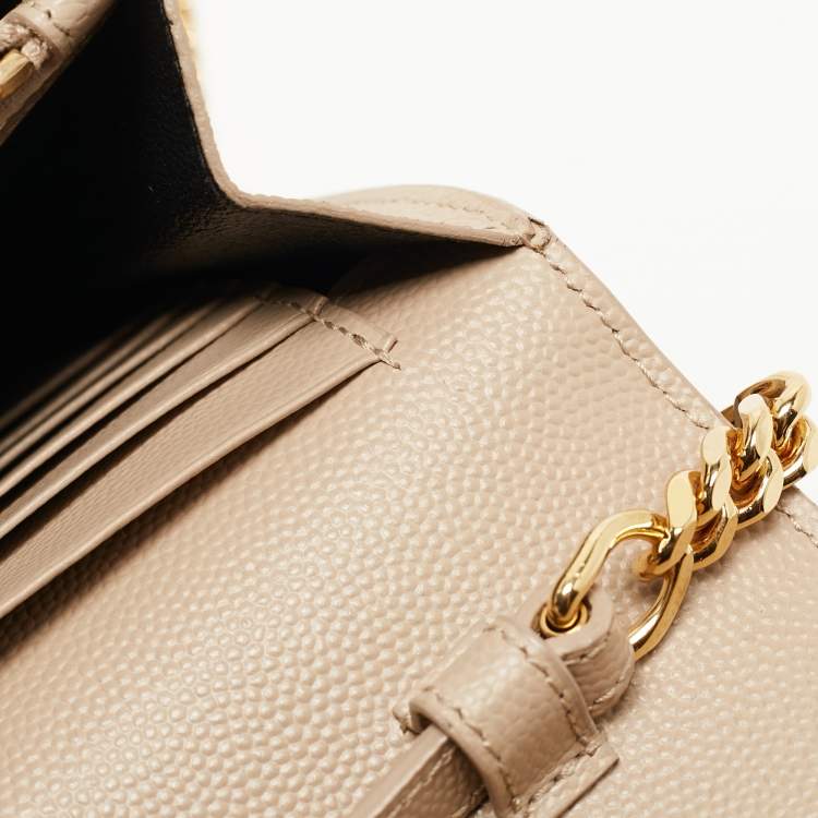 Pre Owned Saint Laurent Beige Leather Kate Chain Clutch