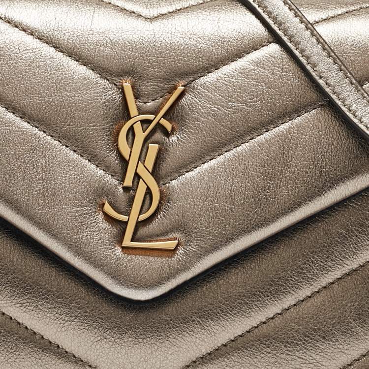 Pre Owned Saint Laurent Gun Metal Matelassé Leather Toy Loulou Crossbody Bag