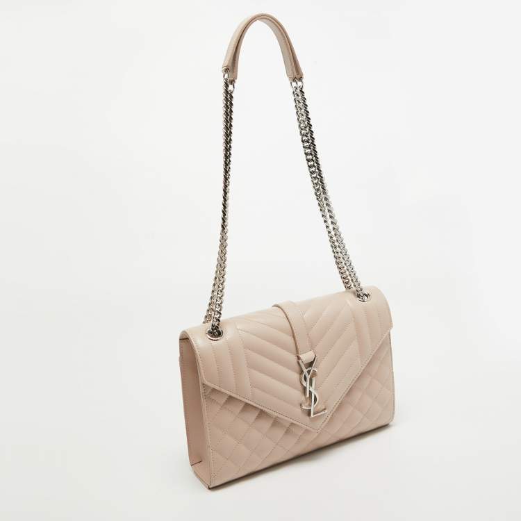Pre Owned Saint Laurent Pink Mix Quilted Leather Medium Envelope Shoulder Bag