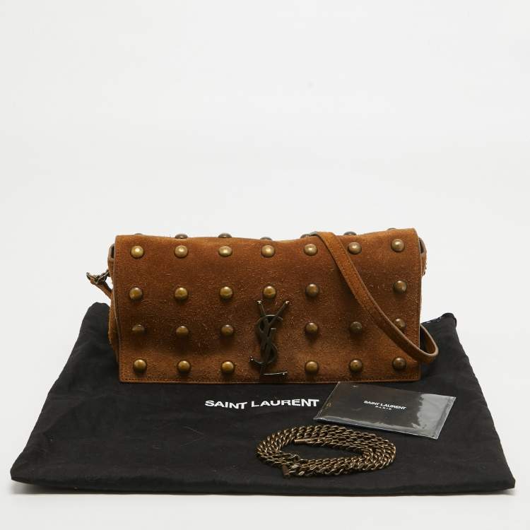 Pre Owned Saint Laurent Brown Suede Studded Kate Baguette Bag