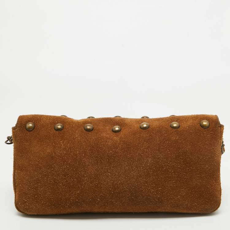 Pre Owned Saint Laurent Brown Suede Studded Kate Baguette Bag