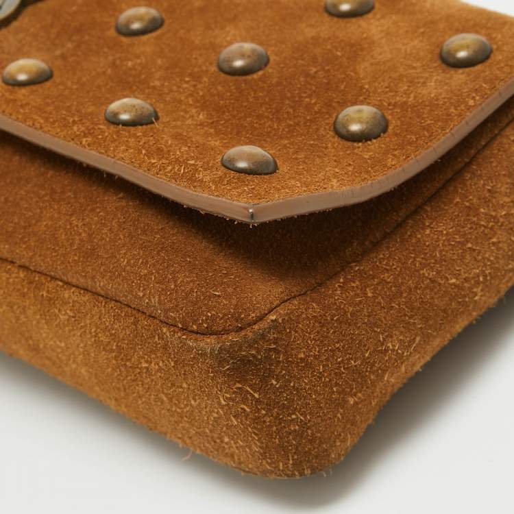 Pre Owned Saint Laurent Brown Suede Studded Kate Baguette Bag