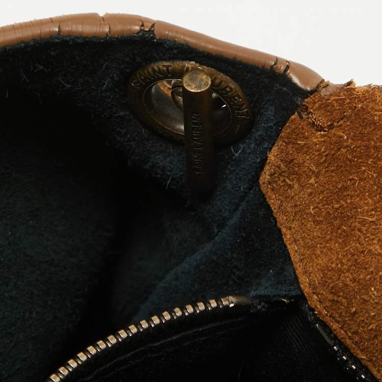 Pre Owned Saint Laurent Brown Suede Studded Kate Baguette Bag