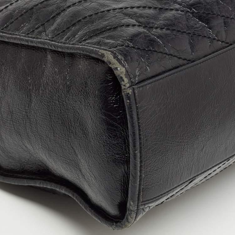 Pre Owned Saint Laurent Black Crinkled Leather Large Niko Shopper Tote
