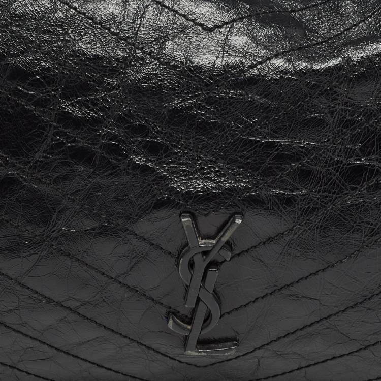 Pre Owned Saint Laurent Black Crinkled Leather Large Niko Shopper Tote