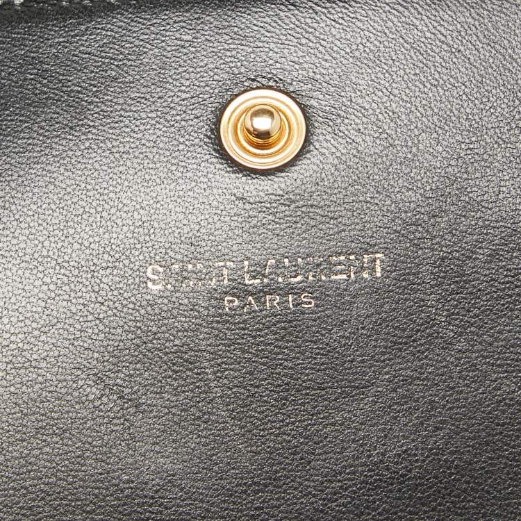 Pre Owned Saint Laurent Gold/Black Star Print Canvas and Canvas Monogram Wallet on Chain