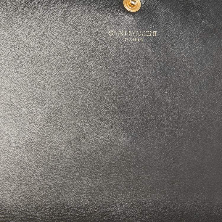 Pre Owned Saint Laurent Gold/Black Star Print Canvas and Canvas Monogram Wallet on Chain