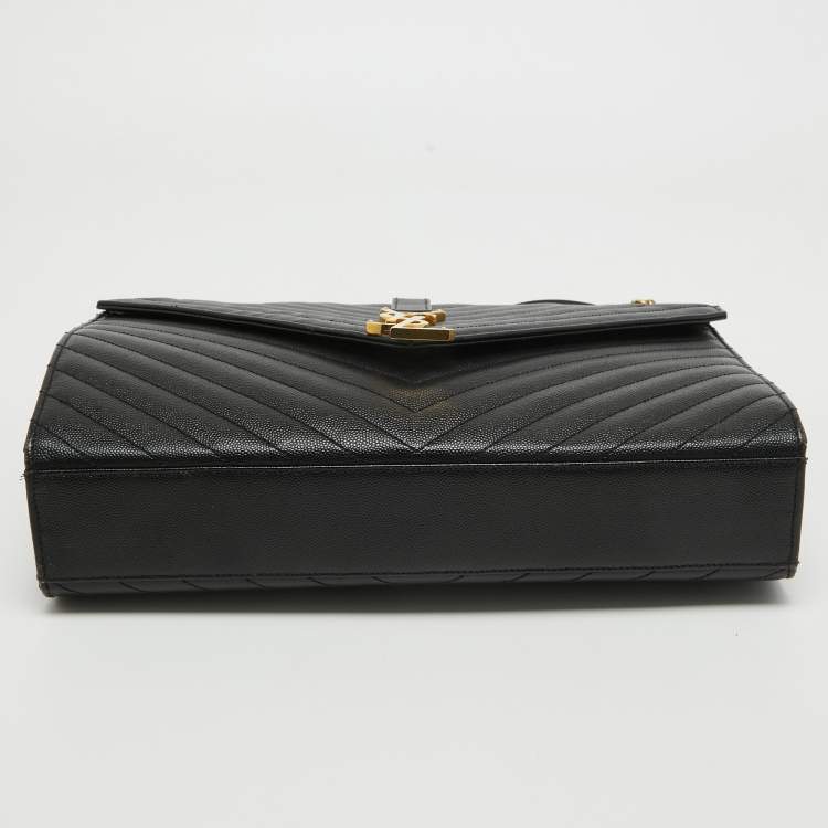 Pre Owned Saint Laurent Black Matelassé Leather Large Monogram Envelope Shoulder Bag