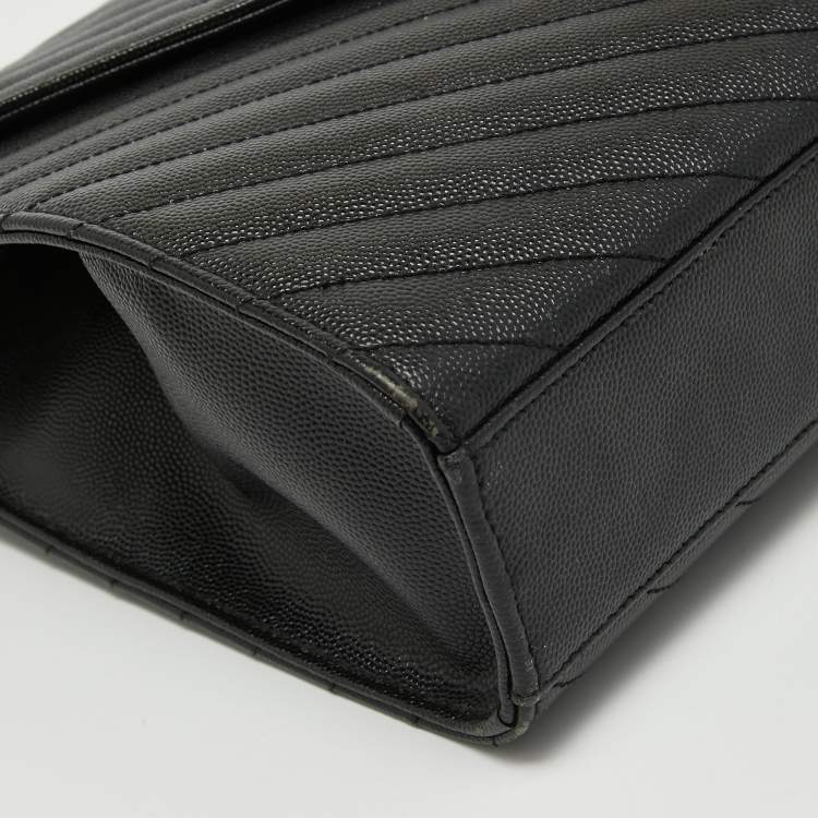 Pre Owned Saint Laurent Black Matelassé Leather Large Monogram Envelope Shoulder Bag