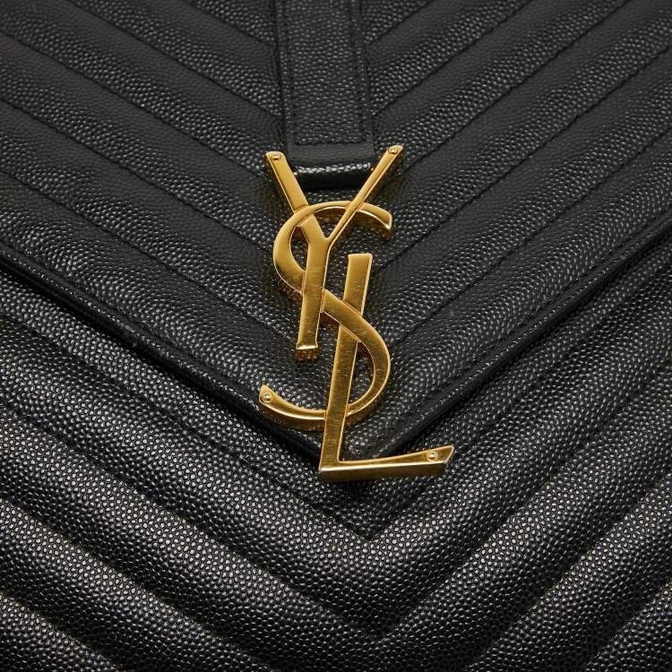 Pre Owned Saint Laurent Black Matelassé Leather Large Monogram Envelope Shoulder Bag