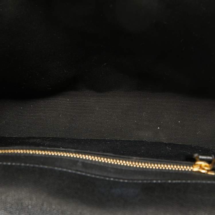 Pre Owned Saint Laurent Black Matelassé Leather Large Monogram Envelope Shoulder Bag
