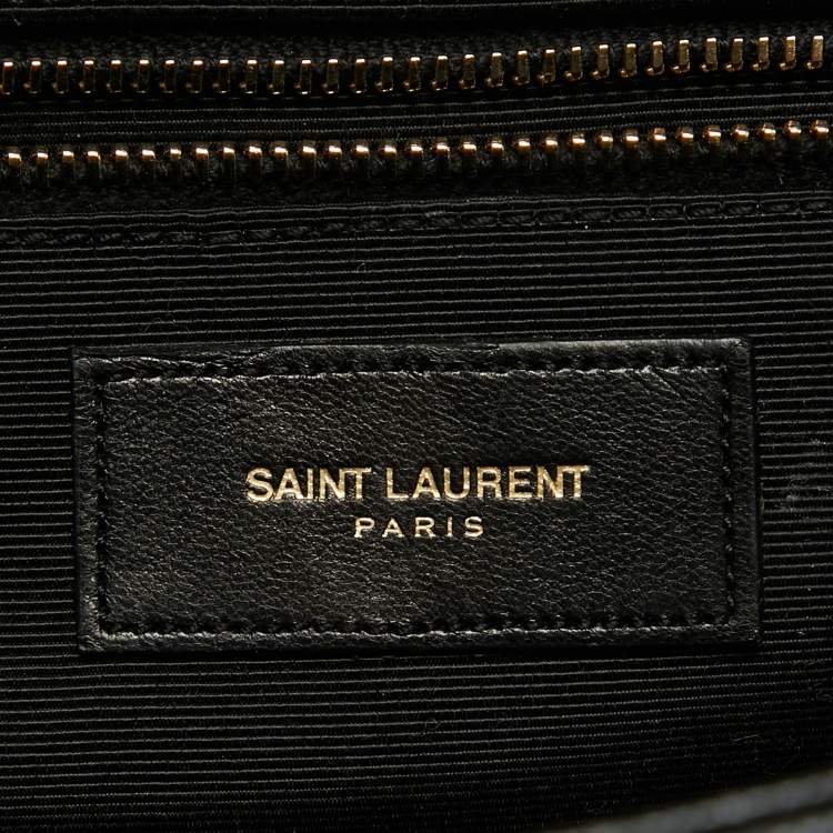 Pre Owned Saint Laurent Black Matelassé Leather Large Monogram Envelope Shoulder Bag