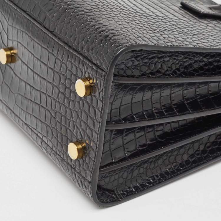 Pre Owned Saint Laurent Black Croc Embossed Leather Baby Classic Sac De Jour Tote