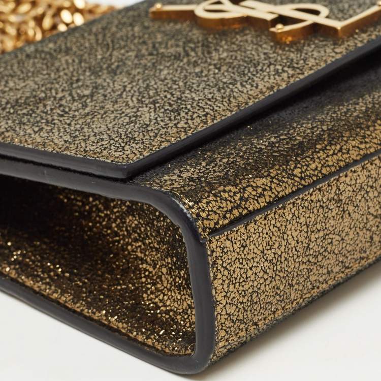 Pre Owned Saint Laurent Gold Crackled Leather New Small Kate Wallet on Chain