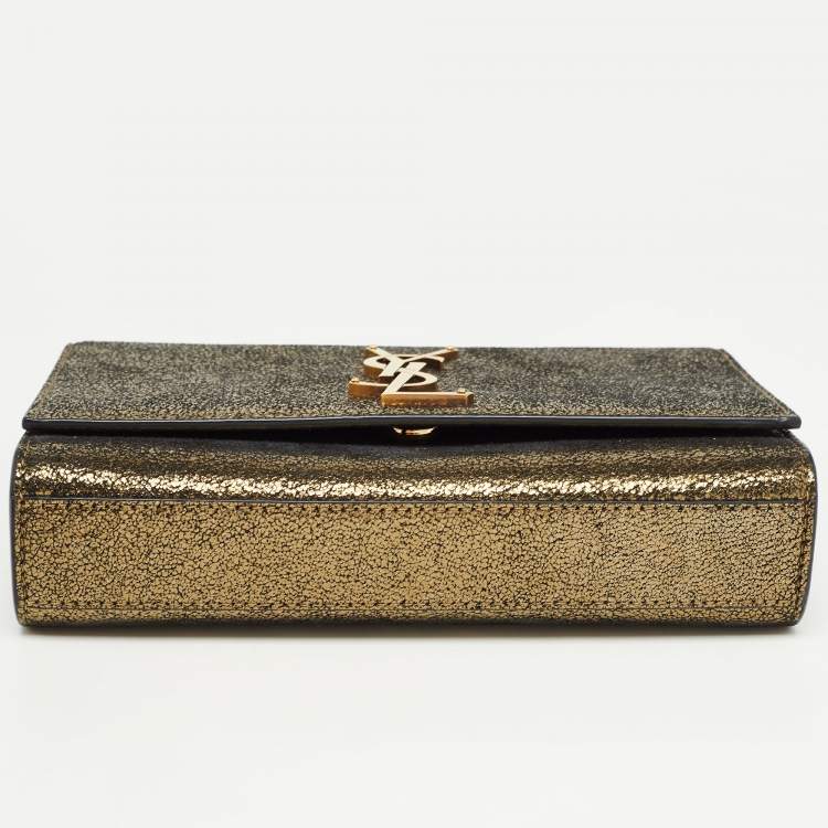 Pre Owned Saint Laurent Gold Crackled Leather New Small Kate Wallet on Chain