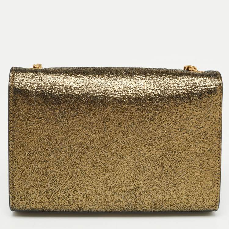 Pre Owned Saint Laurent Gold Crackled Leather New Small Kate Wallet on Chain