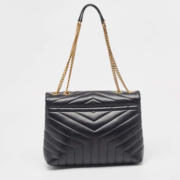 Pre Owned Saint Laurent Black Matelassé Leather Medium LouLou Shoulder Bag