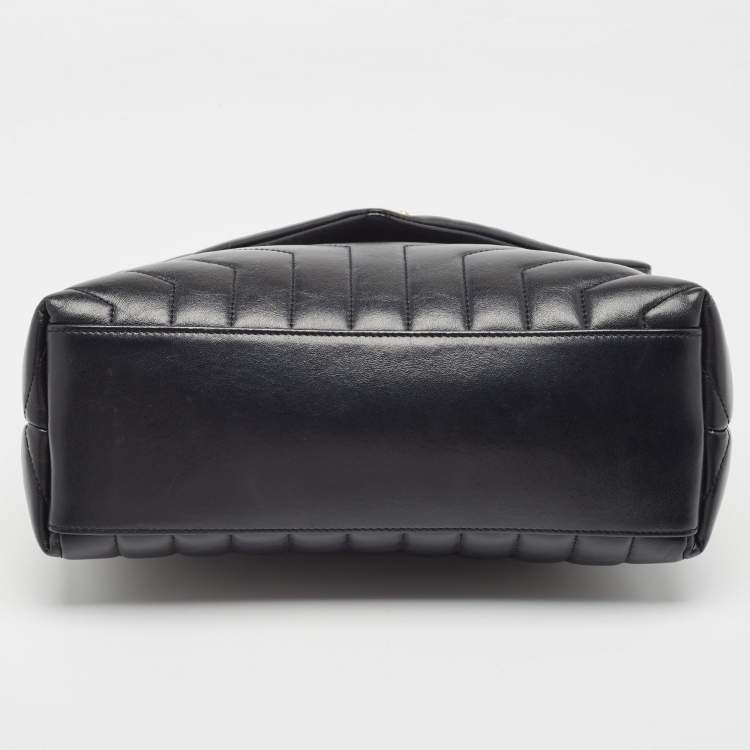 Pre Owned Saint Laurent Black Matelassé Leather Medium LouLou Shoulder Bag