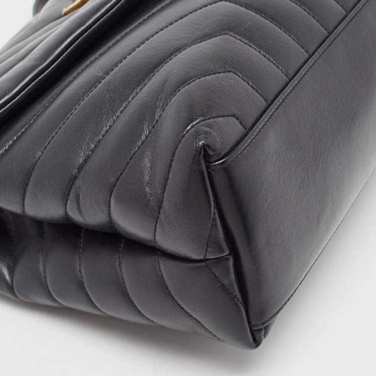 Pre Owned Saint Laurent Black Matelassé Leather Medium LouLou Shoulder Bag