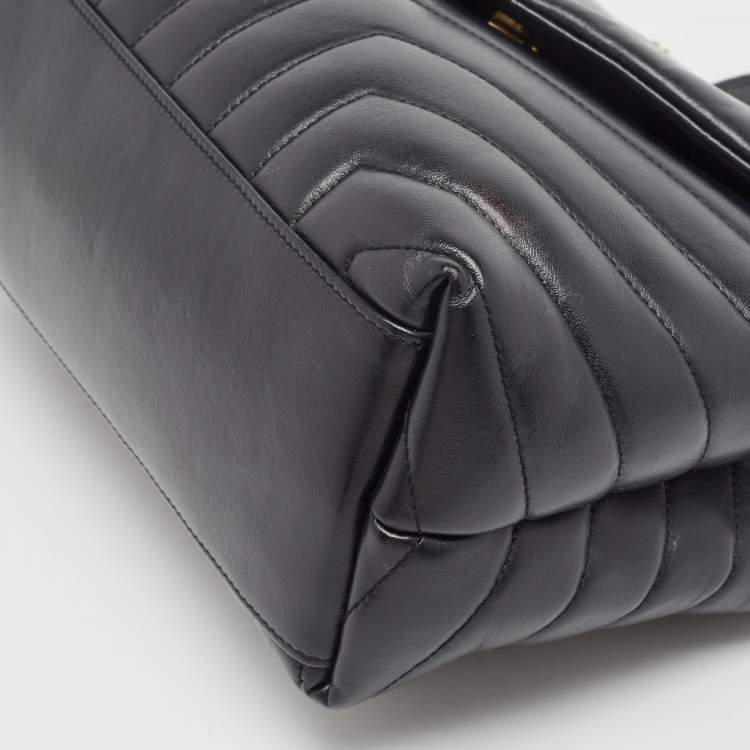 Pre Owned Saint Laurent Black Matelassé Leather Medium LouLou Shoulder Bag