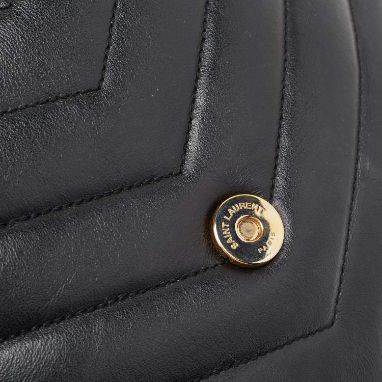Pre Owned Saint Laurent Black Matelassé Leather Medium LouLou Shoulder Bag